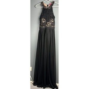 Morgan & Co Maxi Dress Womens 7/8 Black Sleeveless A Line Lace